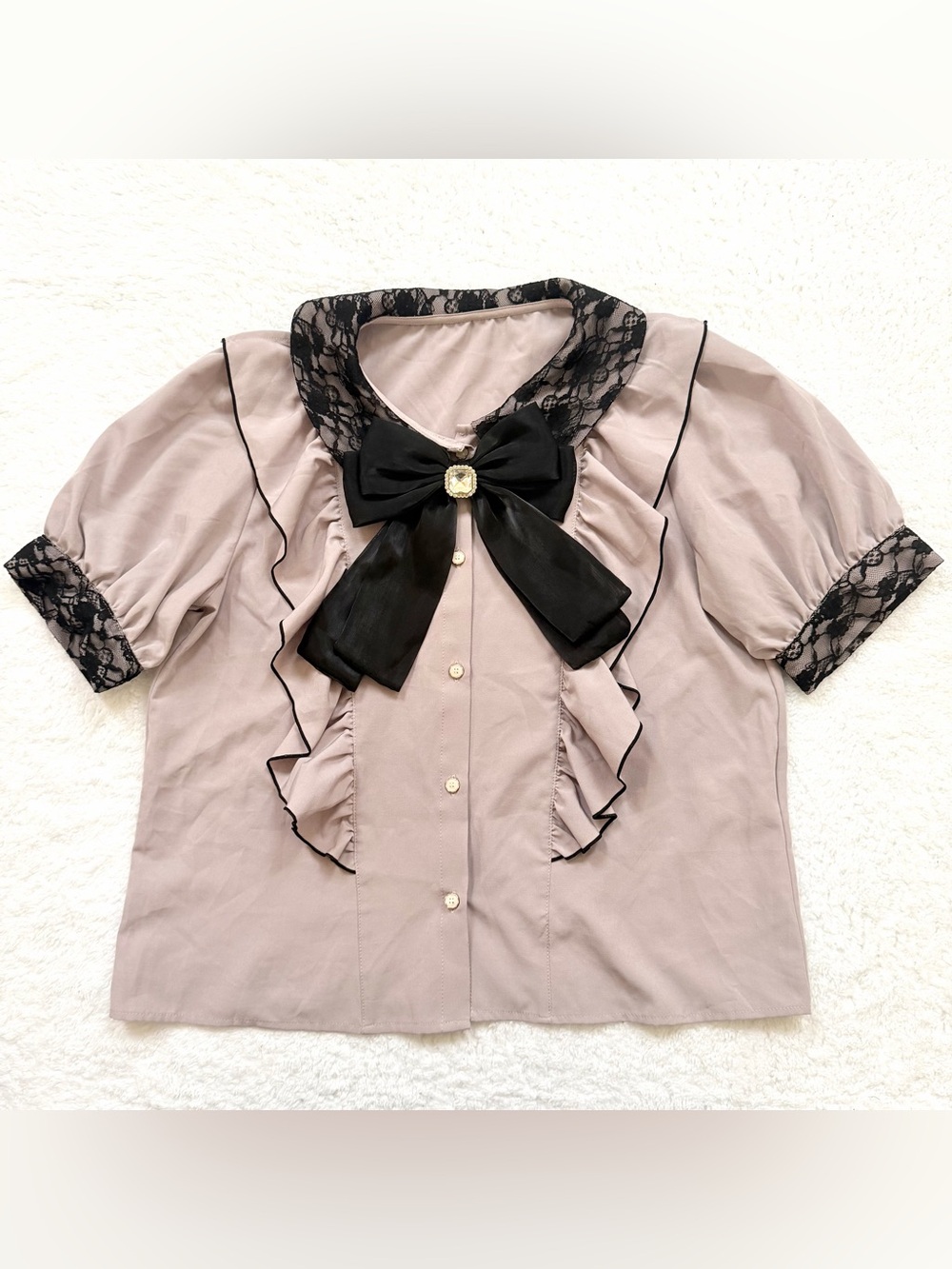 Majoretty Blouse Jirai Kei Ryosan Lolita Bow Lace Tops Japan Idol Short Sleeve L